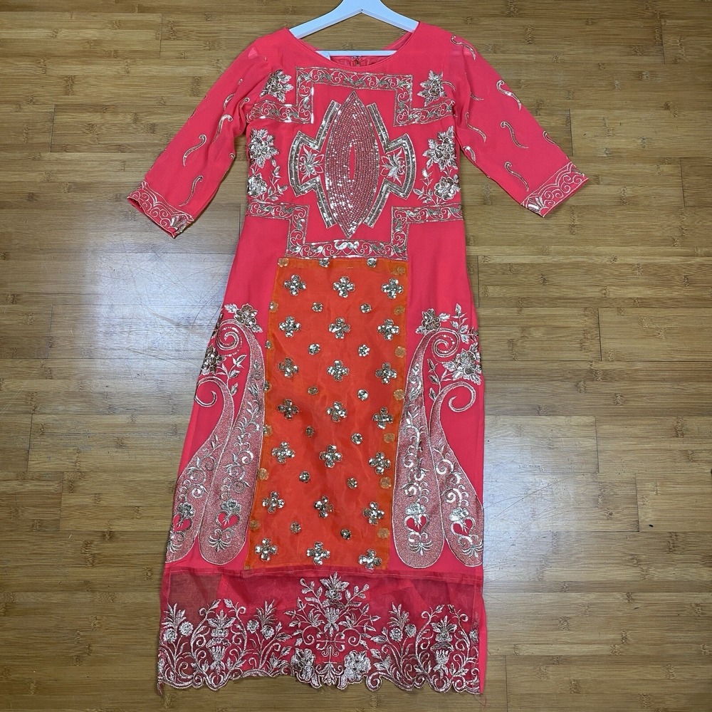 Utsav Fashion Womens Authentic Indian Dress Pink Sequins Embroidered‎ Size M 34